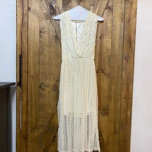 Cream lace see through midi dress